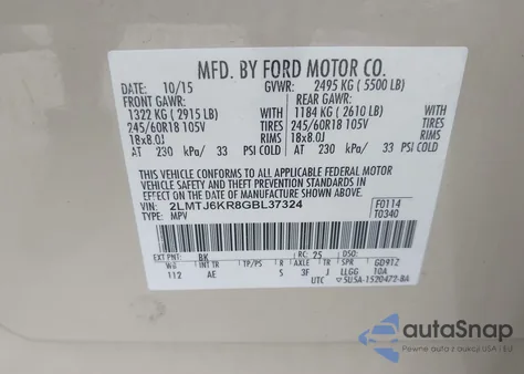 2016 Lincoln Mkx Select from USA, damaged, VIN 2LMTJ6KR8GBL37324